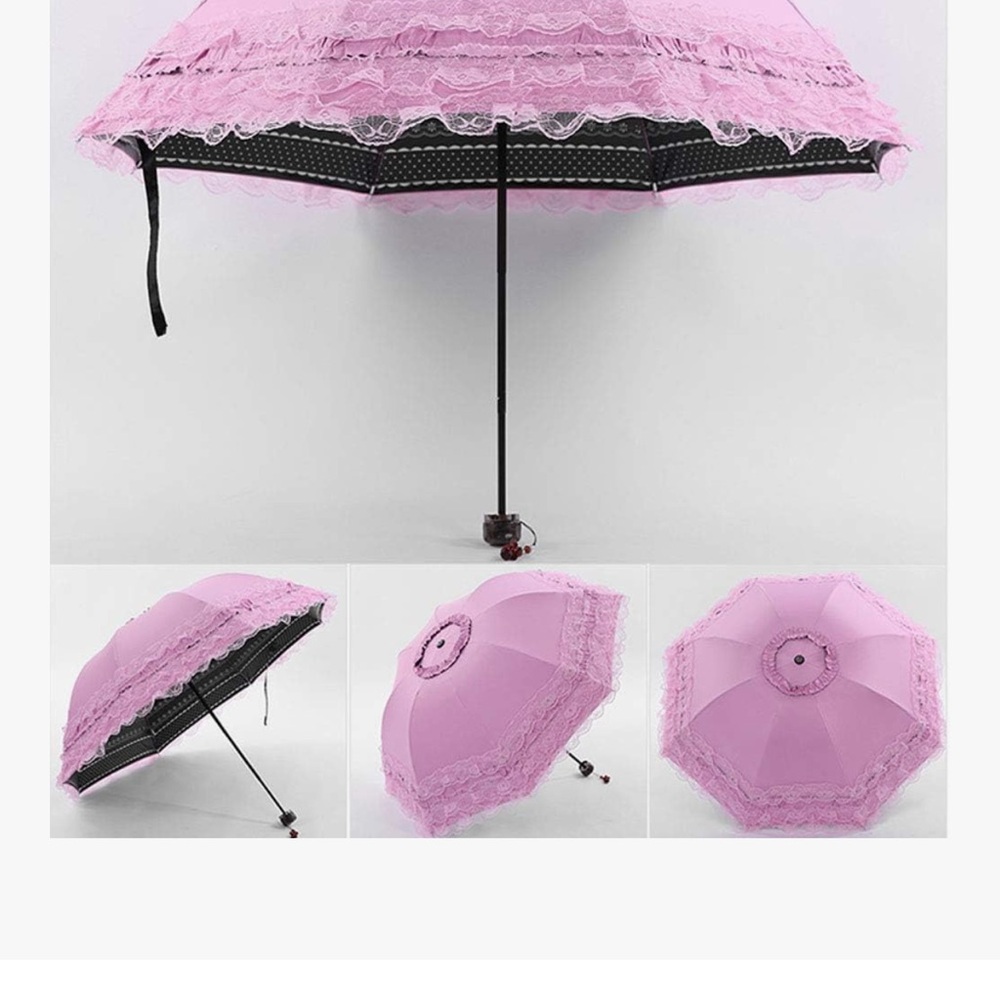 Pastel gothic Lolita black unicorn umbrella parasol sun ☀️ rain lace ruffle cute - Picture 10 of 11